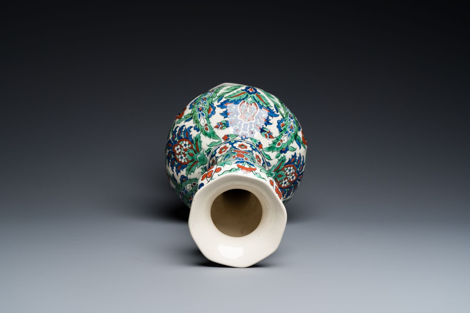 A large Iznik-style vase and a dish, Boch Freres Keramis and Nimy, 1st half 20th C. - Image 8 of 9