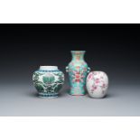 Three small Chinese doucai and famille rose vases, 19/20th C.