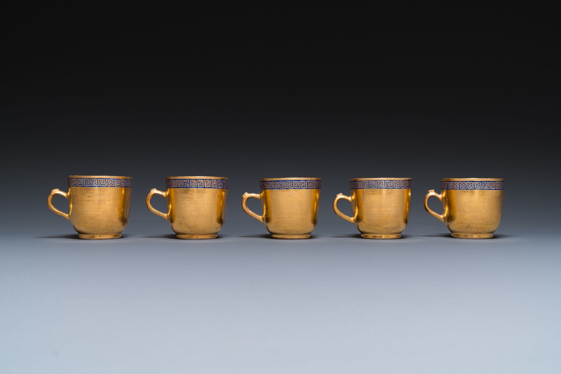 Ten rare Chinese PM-monogrammed gilt-ground cups and saucers, Yongzheng/Qianlong - Image 6 of 17