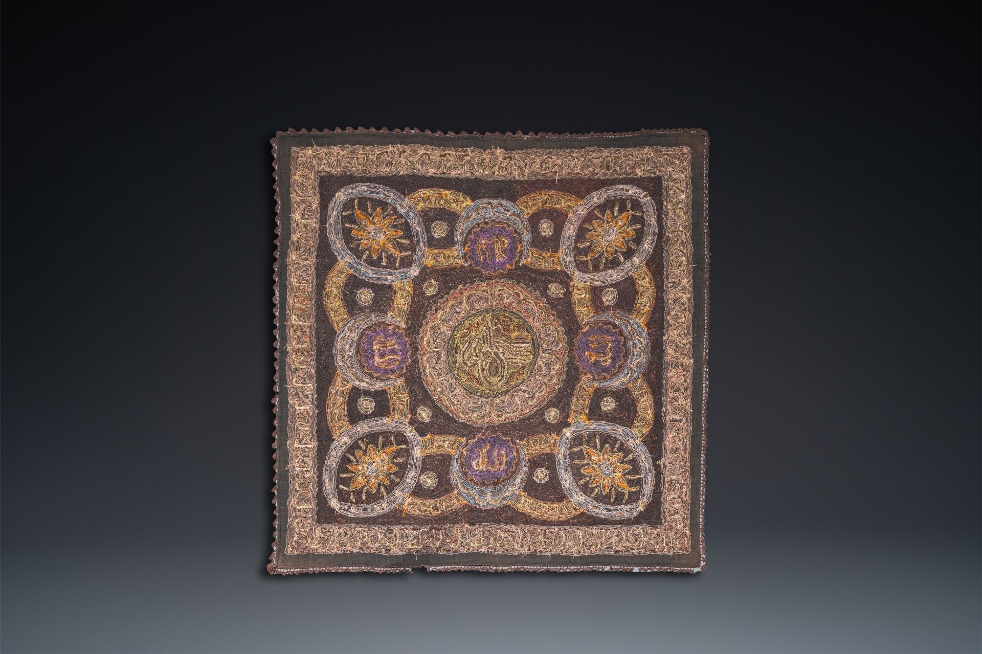 An Ottoman metal-thread-embroidered table cover, Turkey, 19th C. - Image 2 of 2