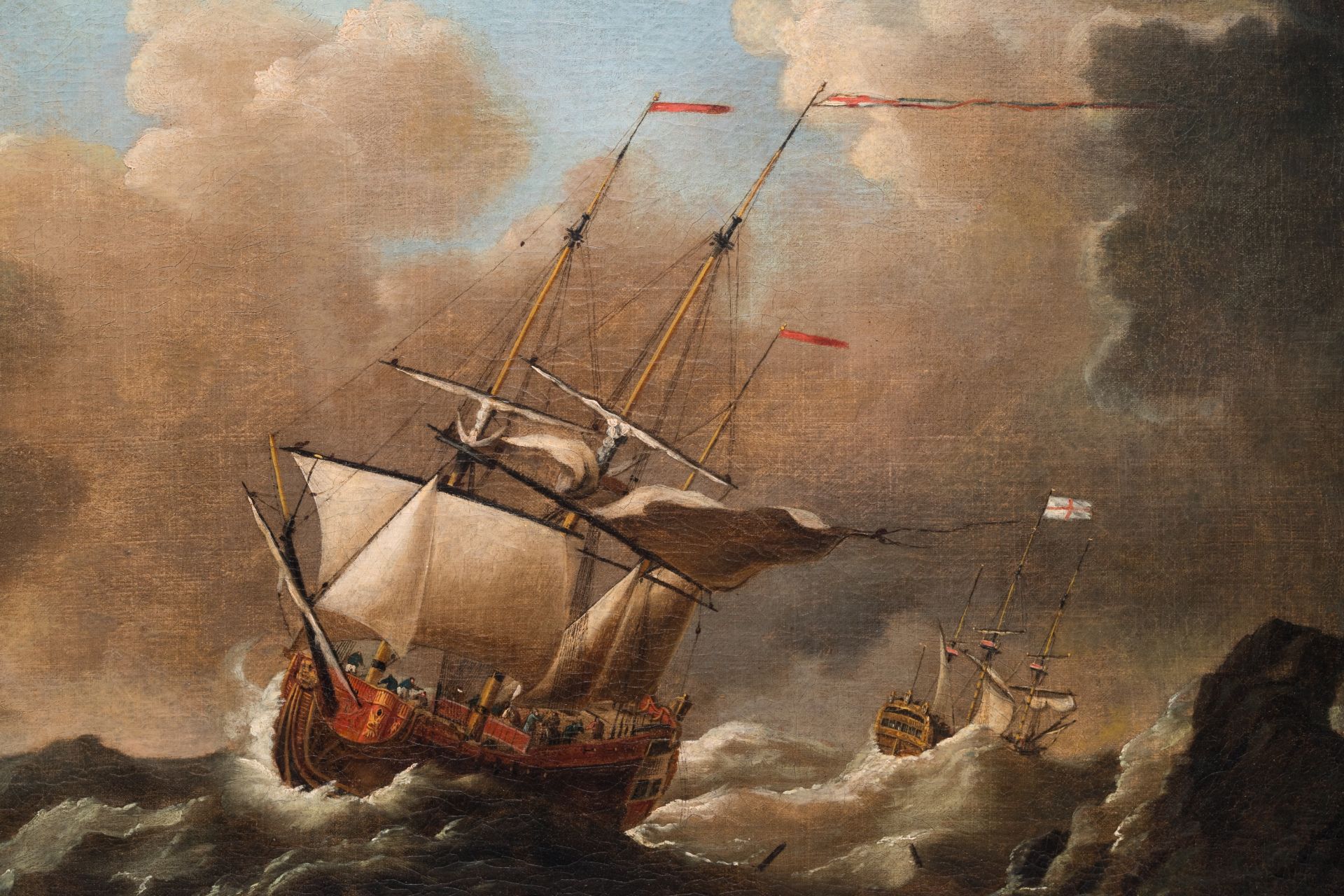 Follower of Willem van de Velde (1633-1707): 'Marine view with four British ships at sea', oil on ca - Bild 5 aus 7
