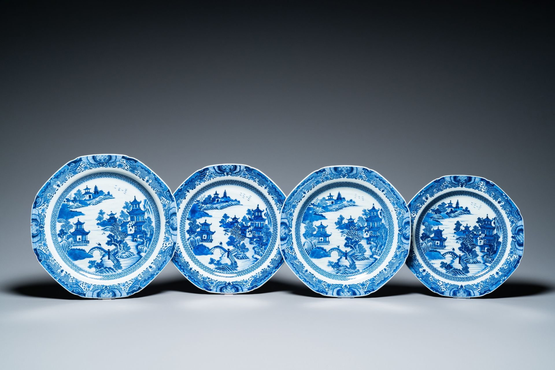 A Chinese blue and white 53-piece service, Qianlong - Image 13 of 19