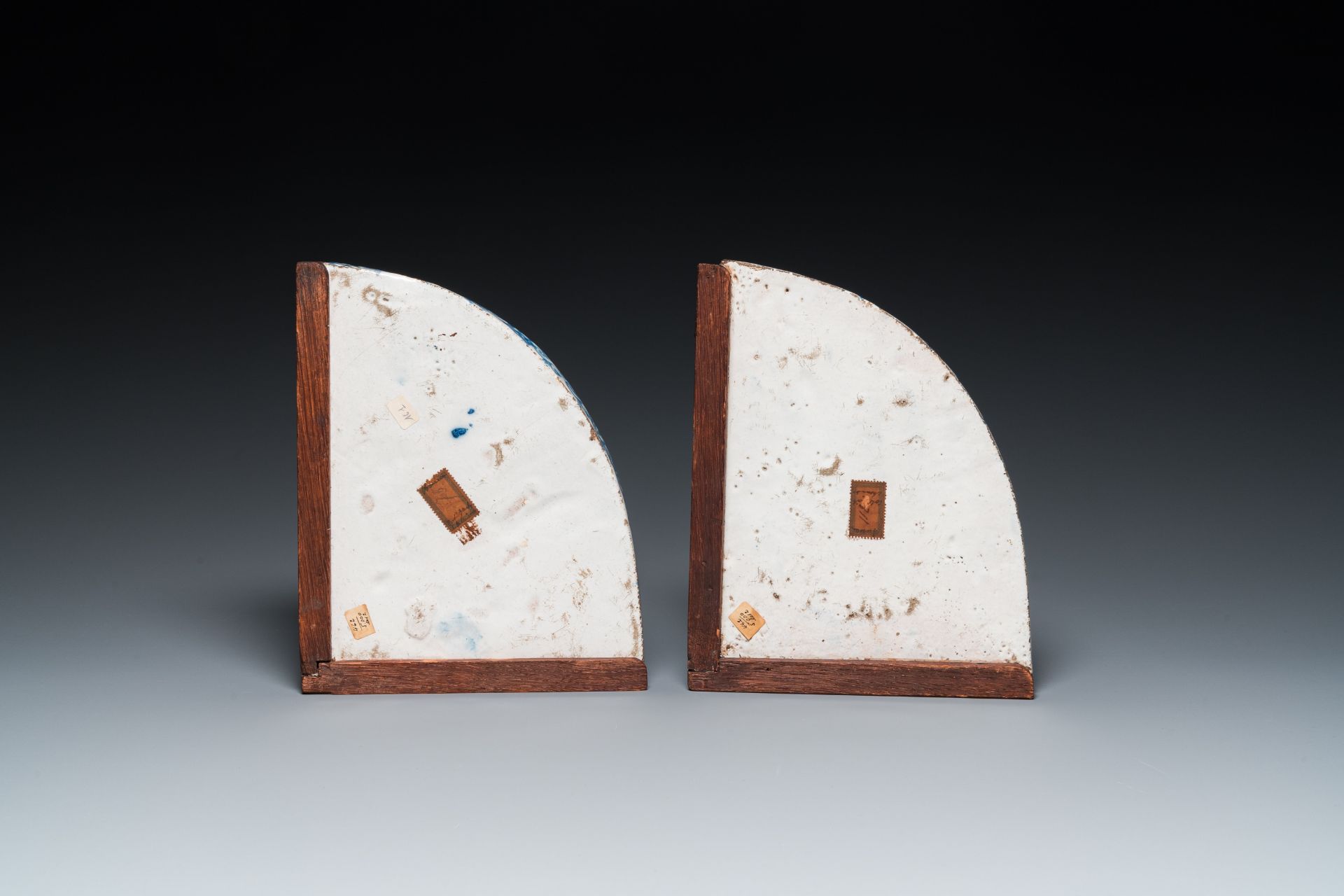 A pair of rare Dutch Delfware blue and white corner or quadrant tiles with biblical scenes, Amsterda - Image 3 of 8