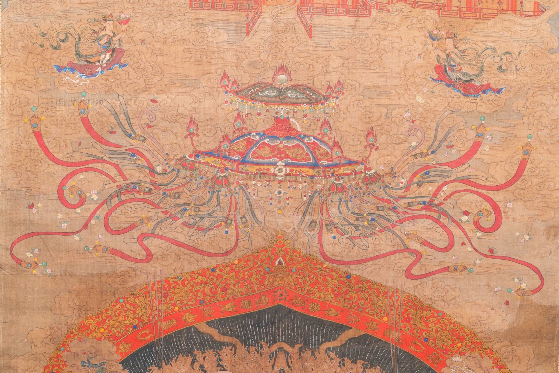 Chinese school: 'The 33-headed Avalokitesvara', ink and colour on silk, 19/20th C. - Image 7 of 72