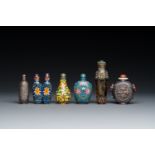 Six Chinese silver and cloisonne snuff bottles, 19/20th C.