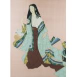 Japanese school, follower of Uemura Shoen (1875-1949): 'Young woman with flower basket', Showa, 20th