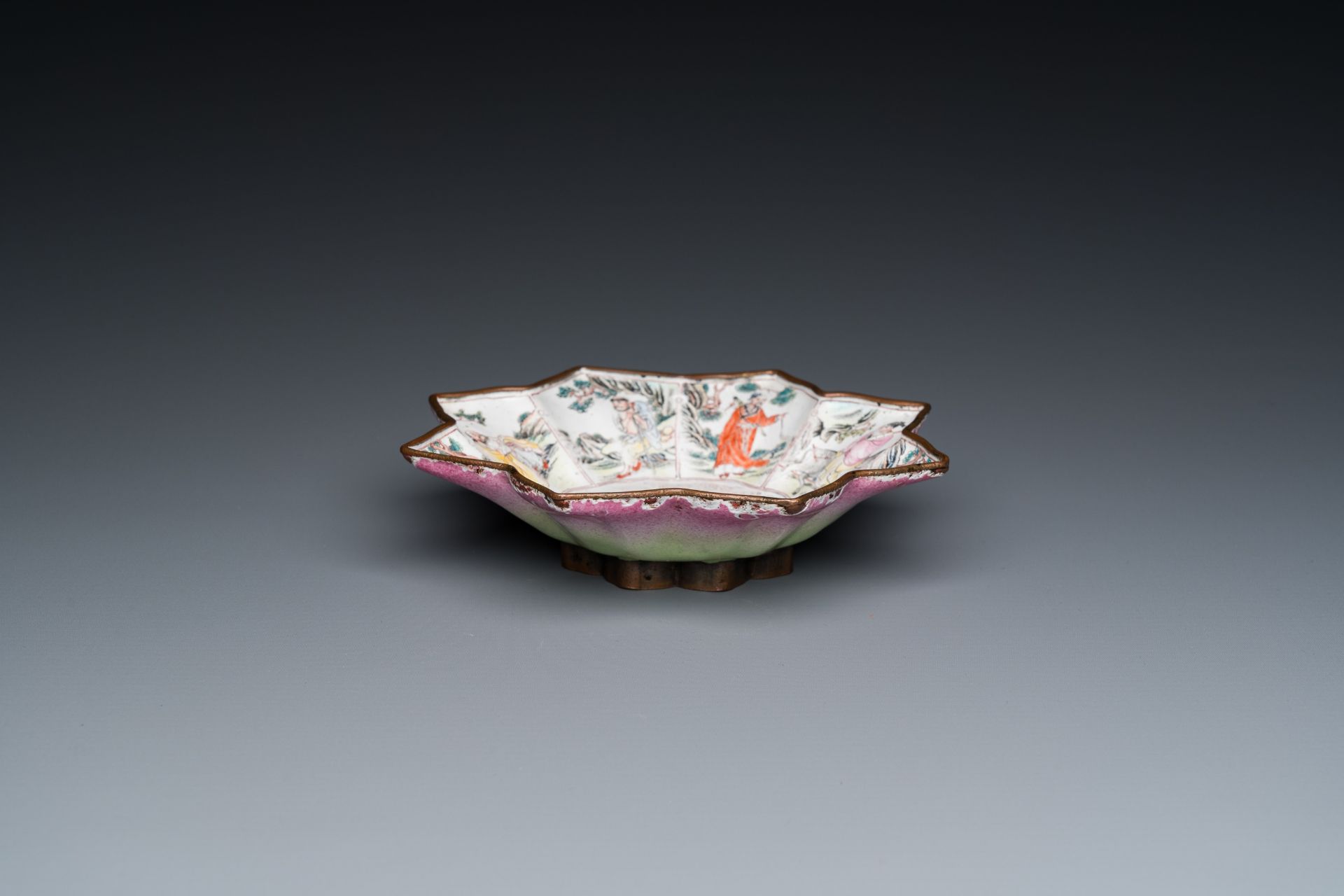 A rare Chinese Canton enamel 'eight immortals' star-shaped dish, Qianlong - Image 3 of 3