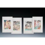 Hu Yefo èƒ¡ä¹Ÿä½› (1908-1980): 'Four scenes from Xi Xiang Ji', ink and colour on paper