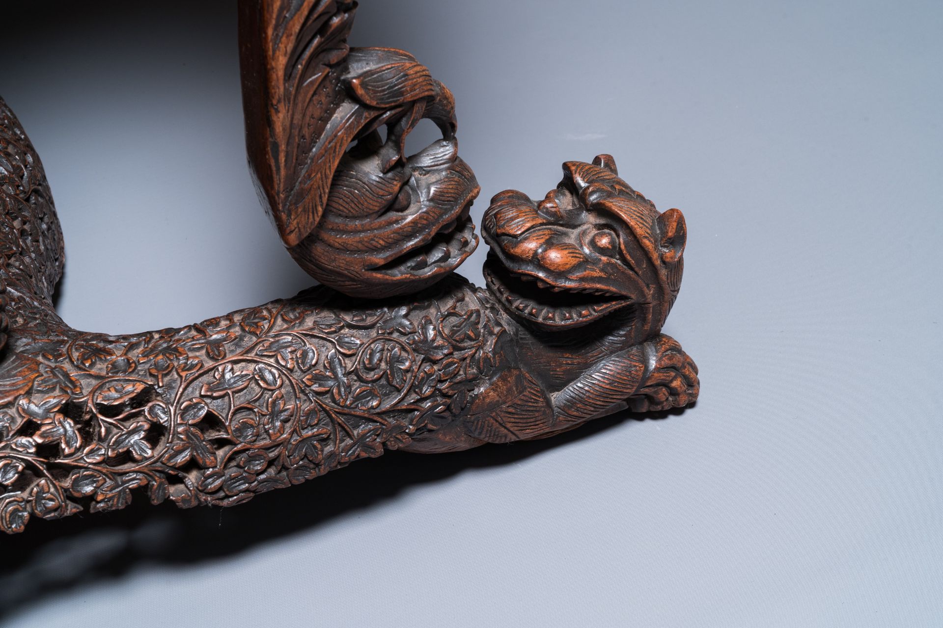 A colonial Anglo-Indian reticulated wooden desk with hidden compartment, 19th C. - Image 16 of 24