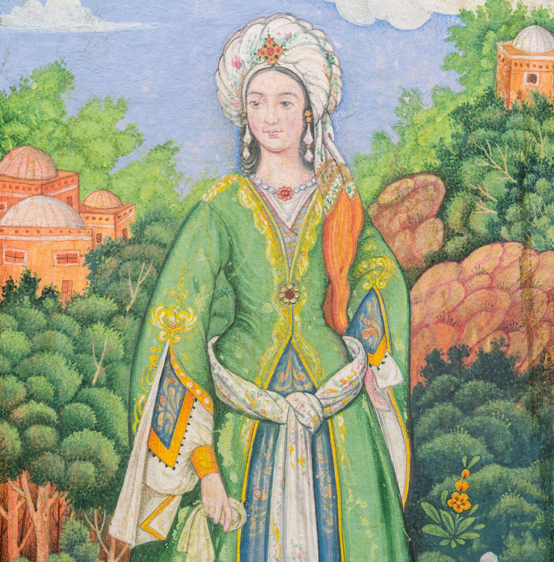 Qajar school, miniature: 'Portrait of a lady', 19/20th C. - Image 5 of 6