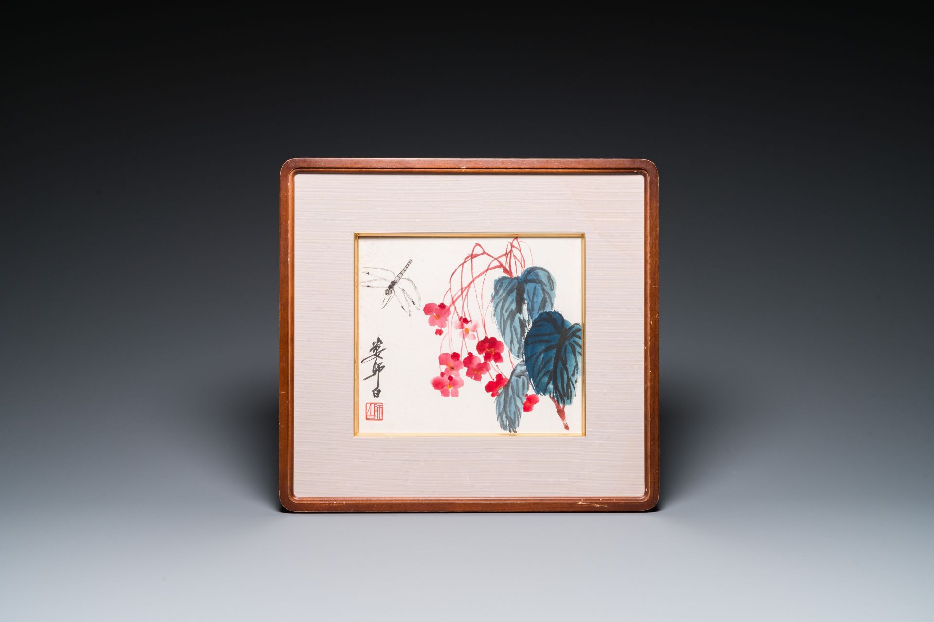 Lou Shibai å©å¸«ç™½ (1918-2010): 'Dragonfly and flowers' and Qi Gong å•ŸåŠŸ (1912-2005): 'Calligrap - Image 2 of 10