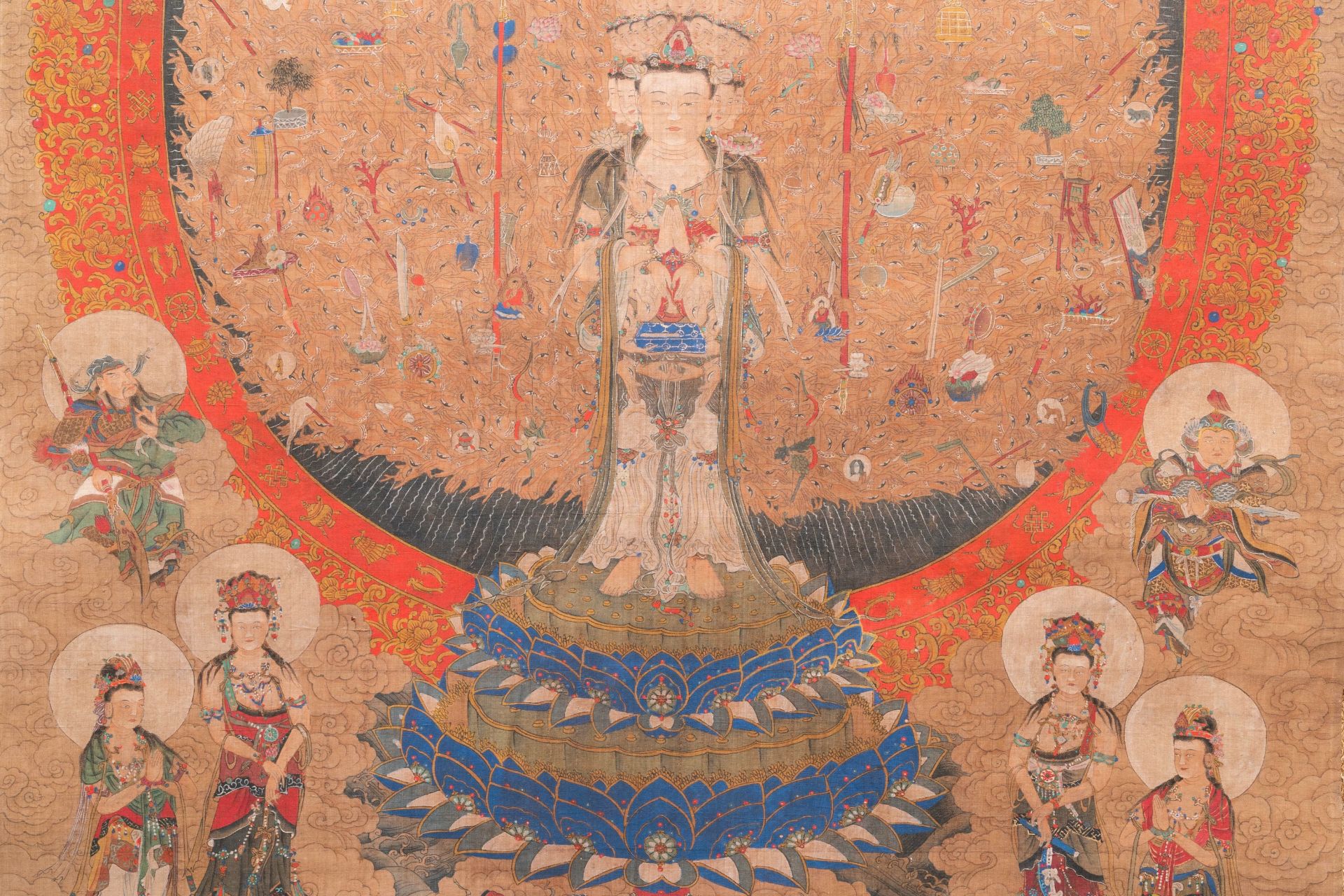 Chinese school: 'The 33-headed Avalokitesvara', ink and colour on silk, 19/20th C. - Image 5 of 72