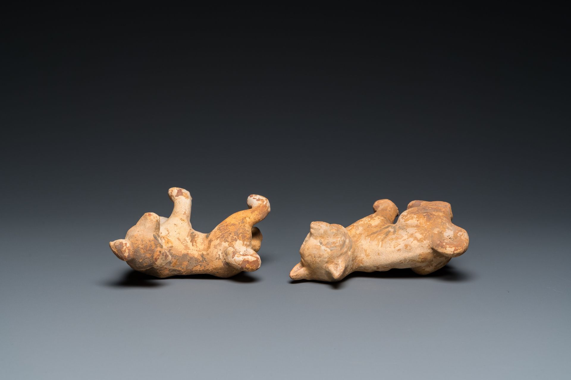 Two Chinese 'mingqi' painted pottery models of dogs, Han - Image 6 of 7