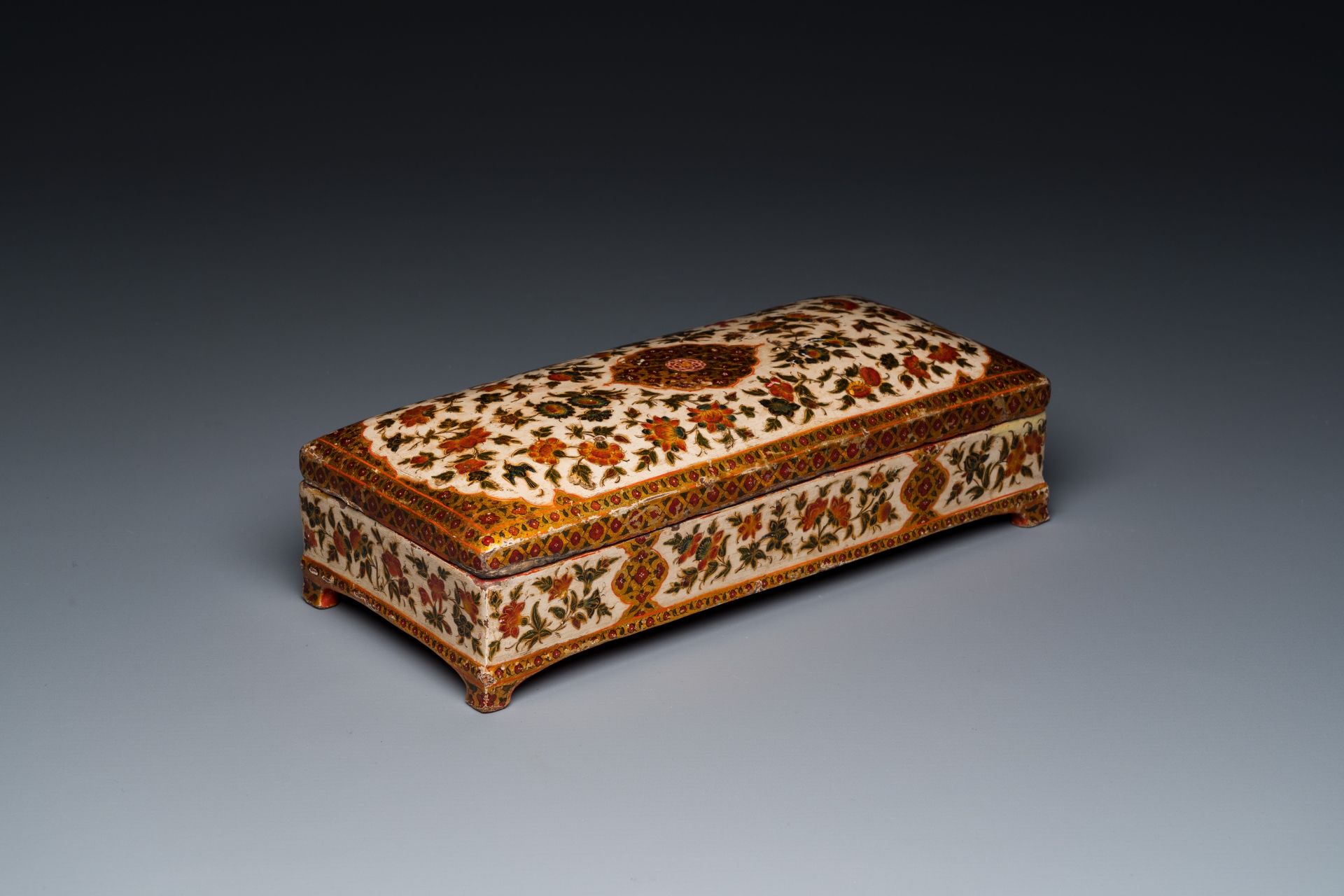 A rectangular lacquered wood writing box, Kashmir, India, 19th C. - Image 2 of 11