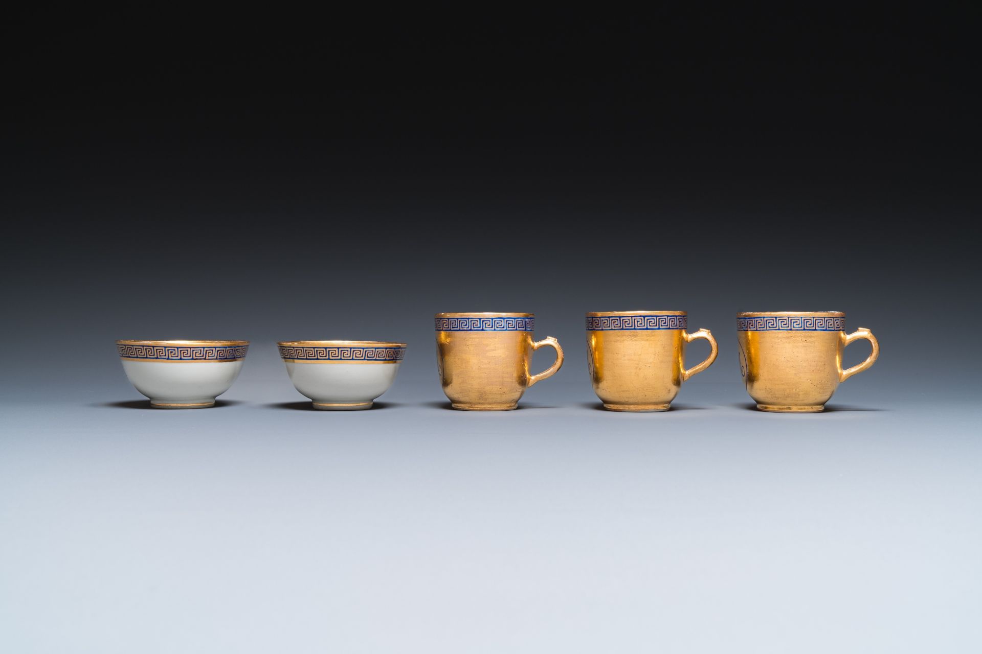 Ten rare Chinese PM-monogrammed gilt-ground cups and saucers, Yongzheng/Qianlong - Image 12 of 17