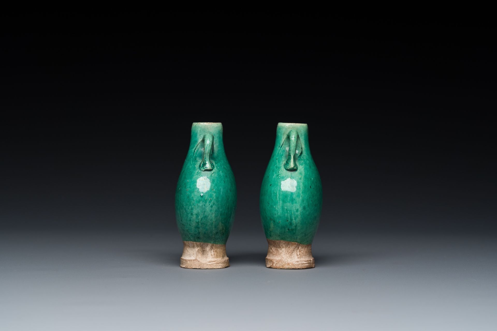 A pair of Chinese green-glazed miniature vases, Ming - Image 2 of 6