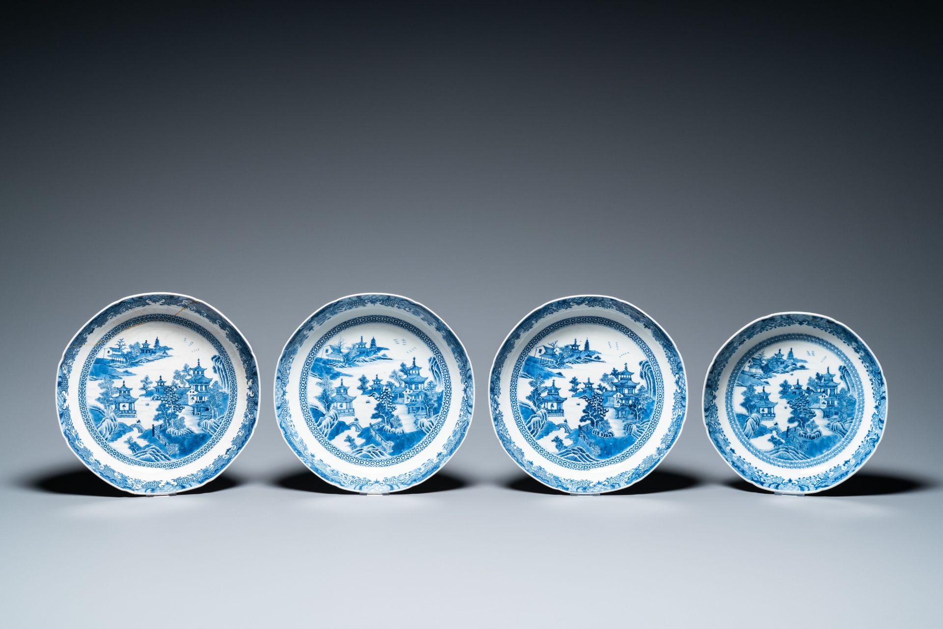 A Chinese blue and white 53-piece service, Qianlong - Image 14 of 19