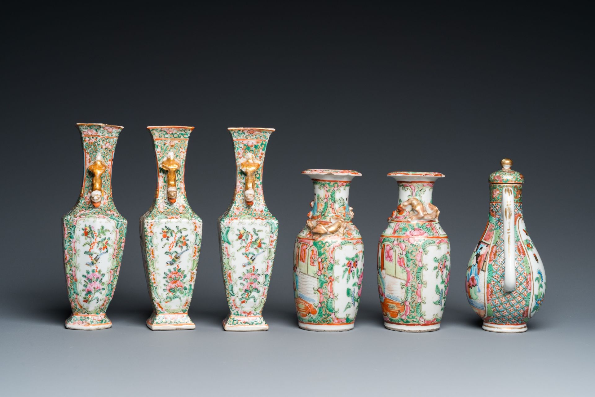 A varied collection of Chinese Canton famille rose porcelain, 19th C. - Image 3 of 15