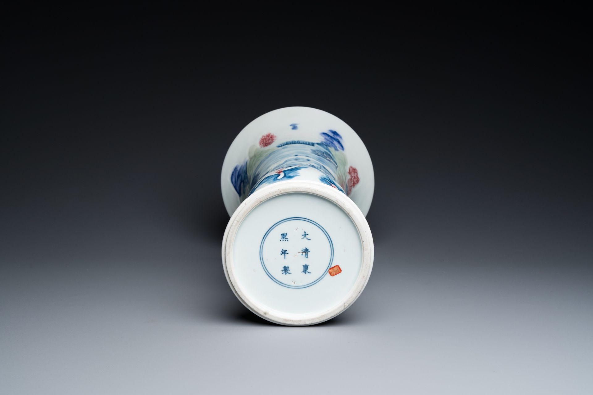 A Chinese blue, white, celadon and copper-red 'yenyen' vase, Kangxi mark, Qing - Image 6 of 6
