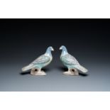 A pair of Chinese verte biscuit pigeons, 19/20th C.