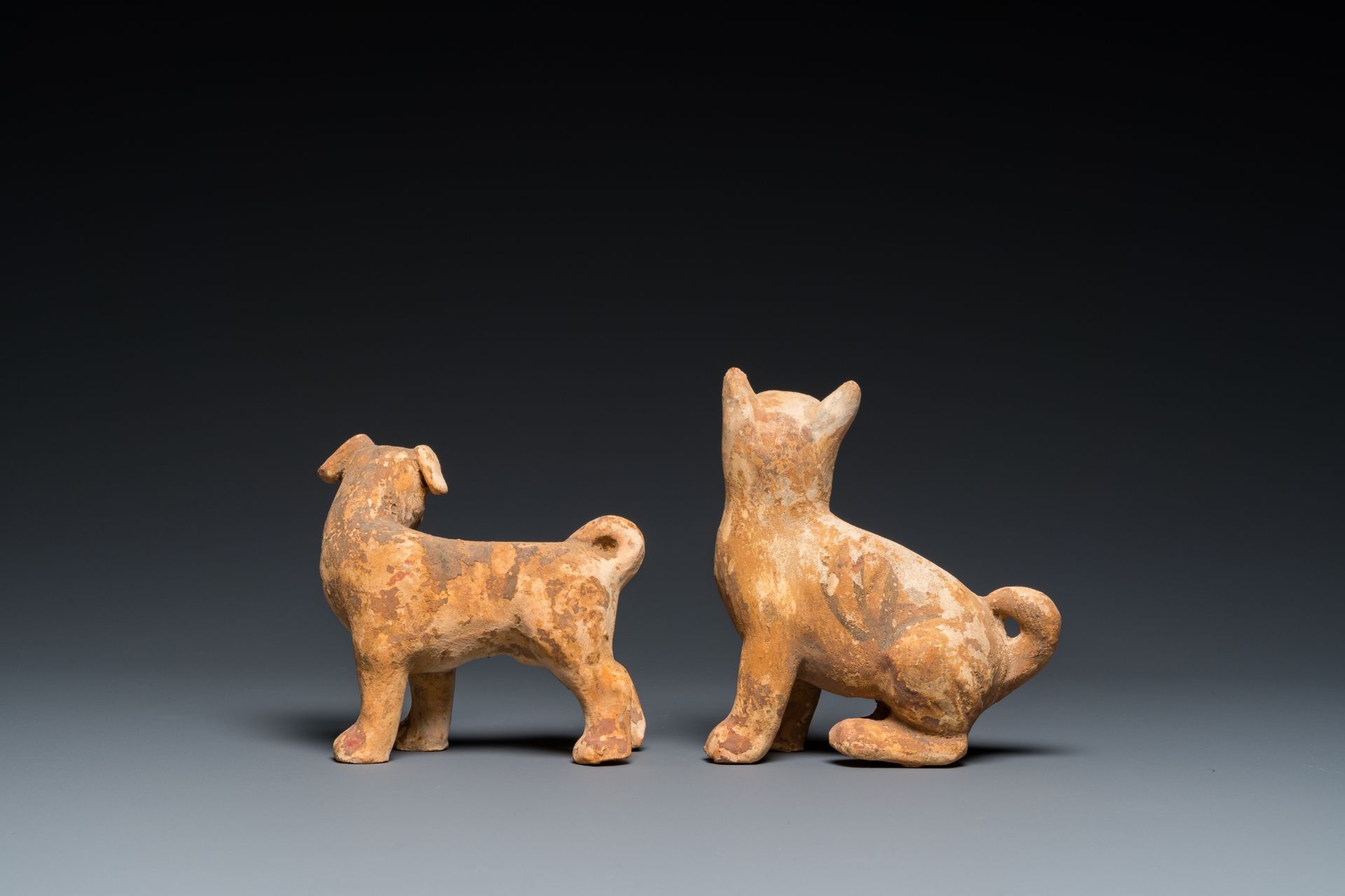 Two Chinese 'mingqi' painted pottery models of dogs, Han - Image 4 of 7