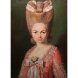 French school: Portrait of Mademoiselle de Mirabelle, oil on canvas, 18th C.