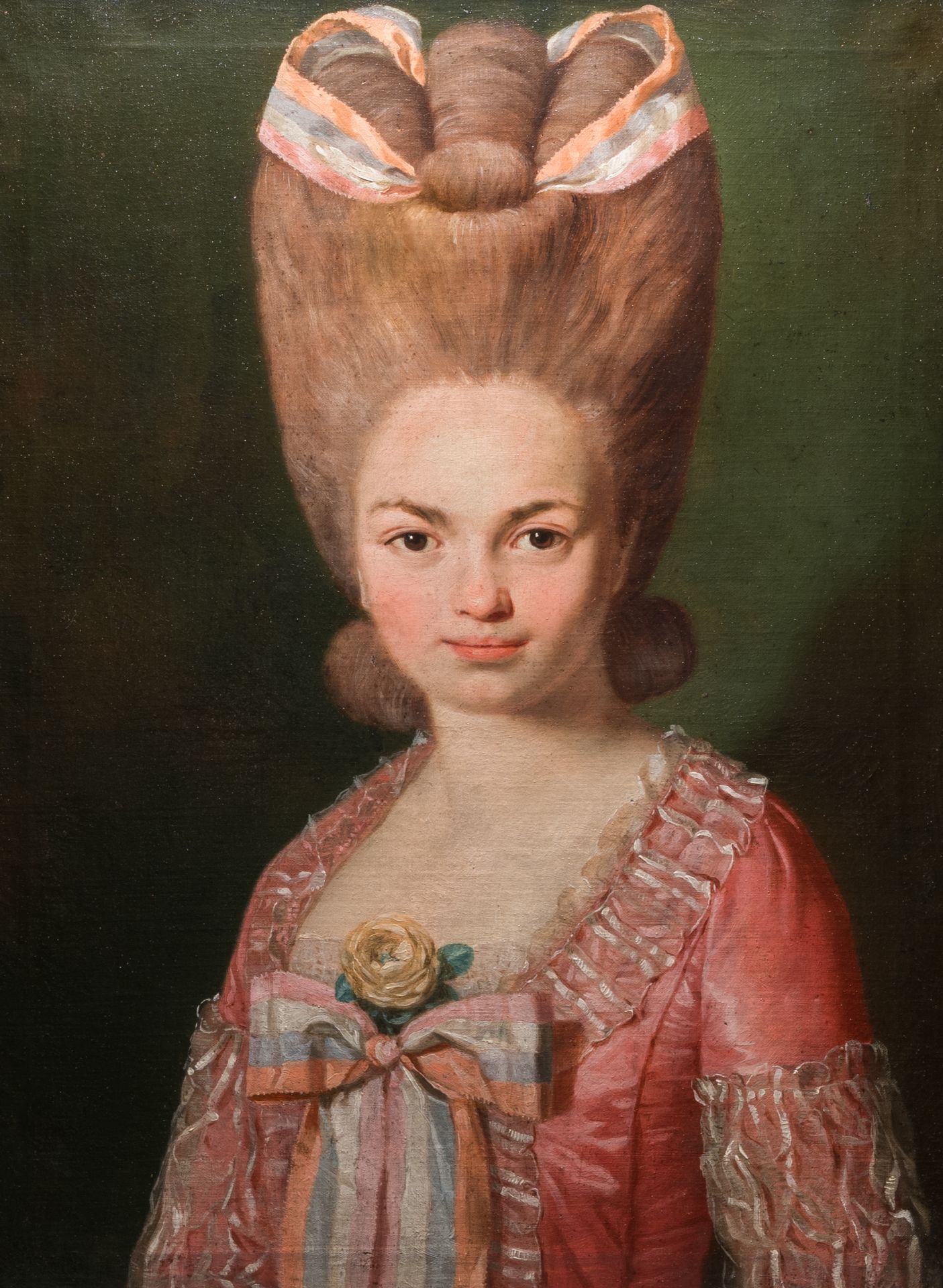 French school: Portrait of Mademoiselle de Mirabelle, oil on canvas, 18th C.