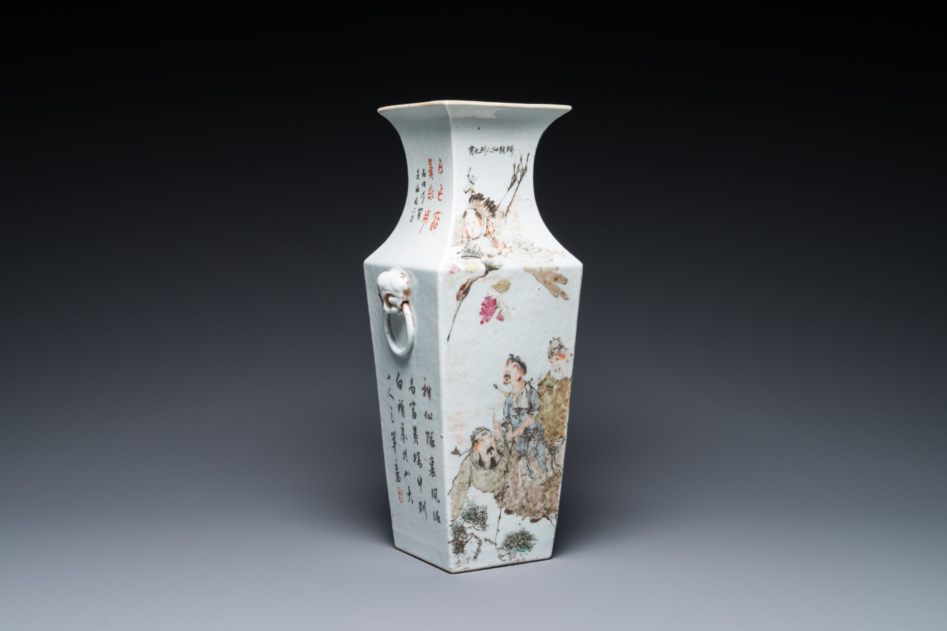 A Chinese square qianjiang cai vase, signed Ma Qingyun é¦¬æ…¶é›², dated 1914