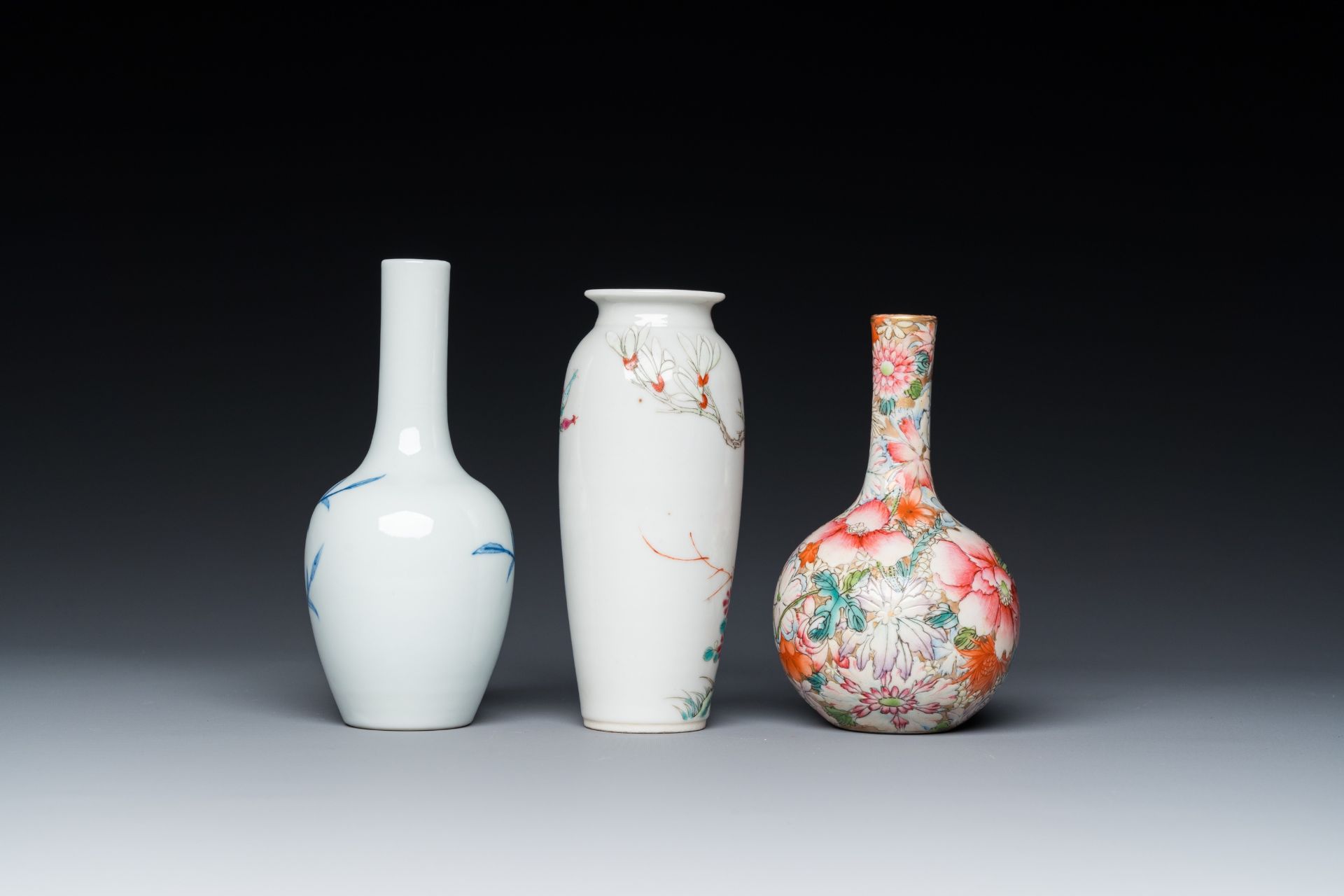 Three Chinese famille rose and blue, white and copper-red vases, 19/20th C. - Image 4 of 7