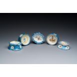 Five polychrome Brussels faience salts, 18/19th C.