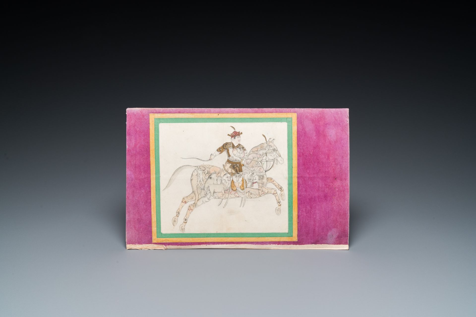 Indian school, miniature: 'Warrior riding a horse containing animals and human heads' - Image 2 of 3