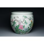 A fine Chinese famille rose 'cranes' fish bowl, 19th C.