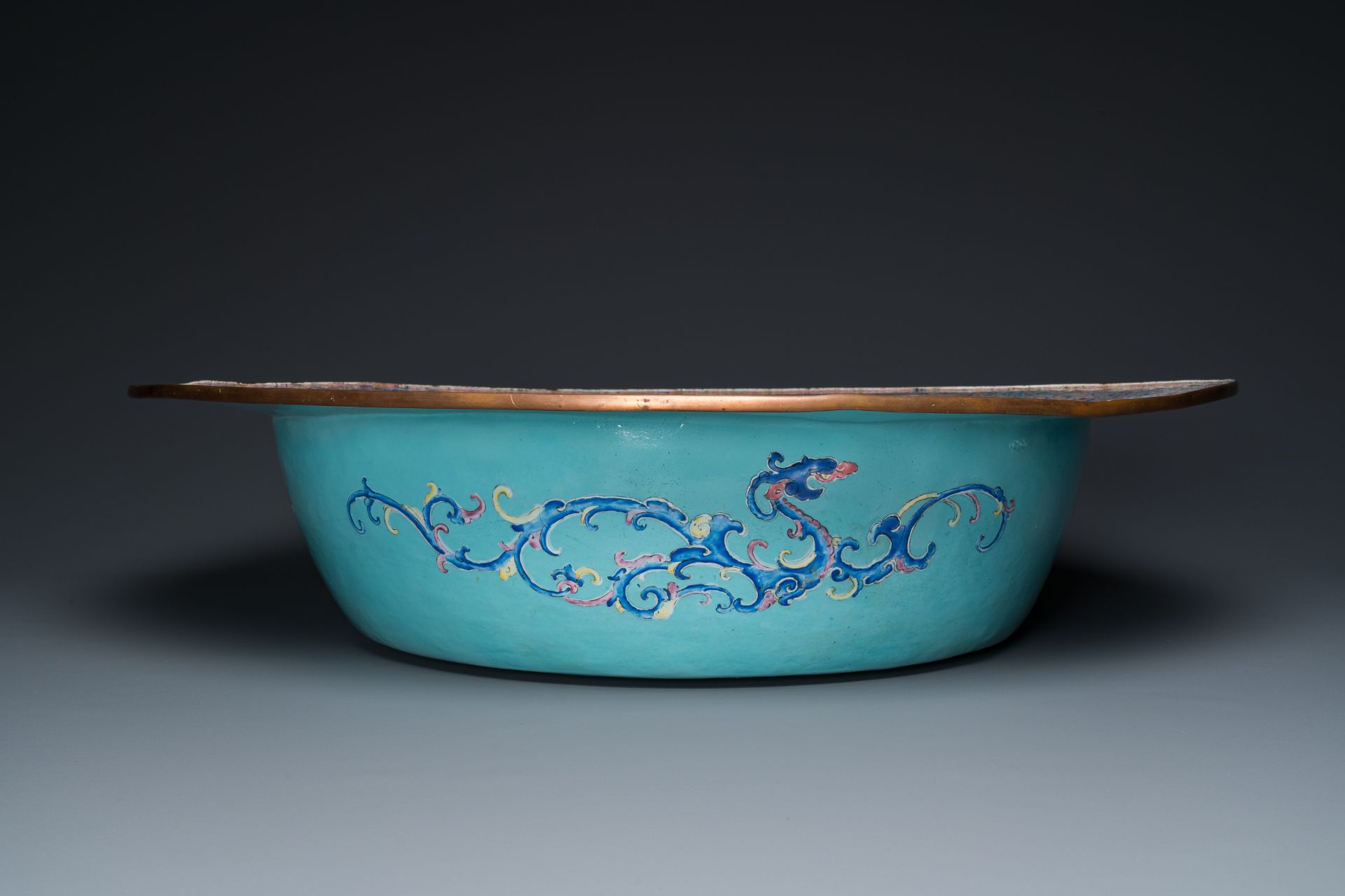 An exceptionally large Chinese Canton enamel basin, Yongzheng - Image 9 of 11