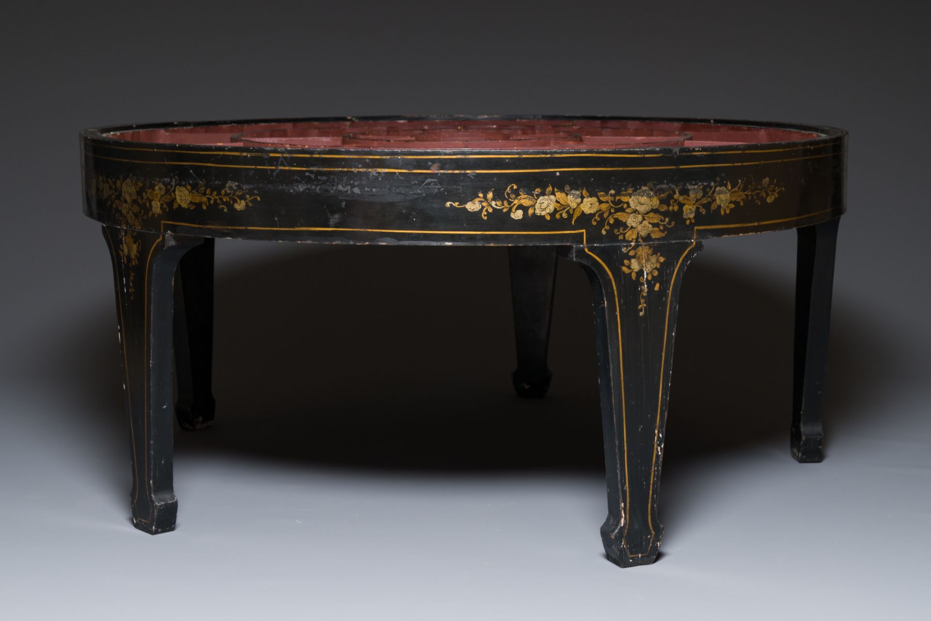 An exceptionally large Chinese Canton enamel rice table or sweetmeat set in its original Canton gilt - Image 9 of 15