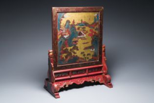 A Chinese gilt-lacquered and painted wood table screen, Shanxi, 16/17th C.