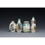 Four Chinese famille rose and verte snuff bottles, 19th C.