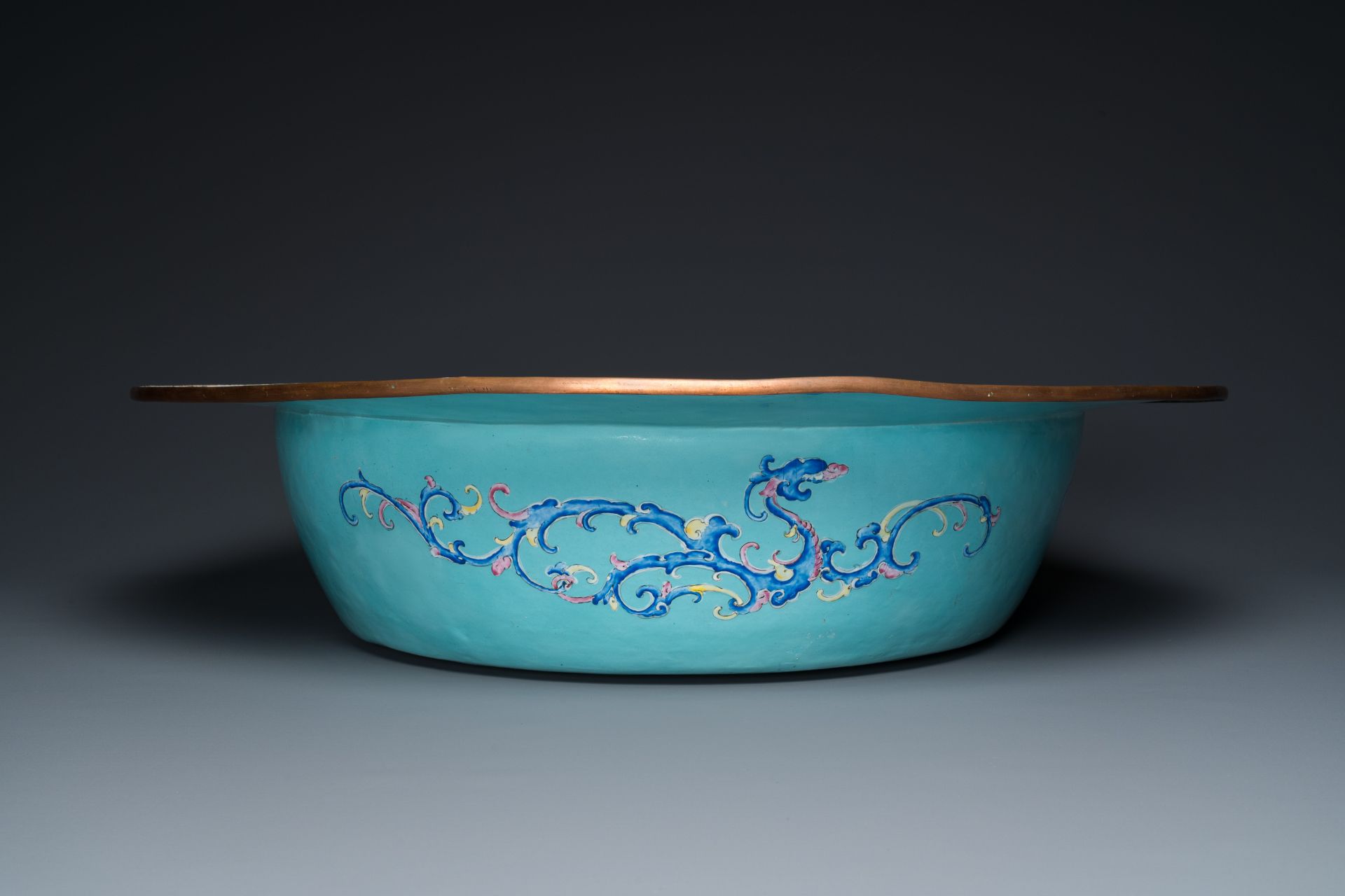 An exceptionally large Chinese Canton enamel basin, Yongzheng - Image 8 of 11