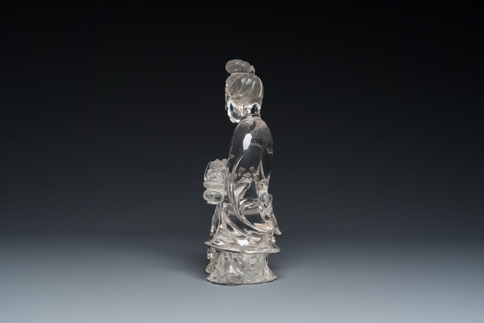 A large Chinese rock crystal sculpture of Lan Caihe, 19th C. - Image 3 of 12