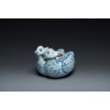 A Chinese blue and white twin duck-form water dropper, Ming