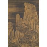 Chinese school: 'Mountainous landscape', ink and colour on silk, Ming