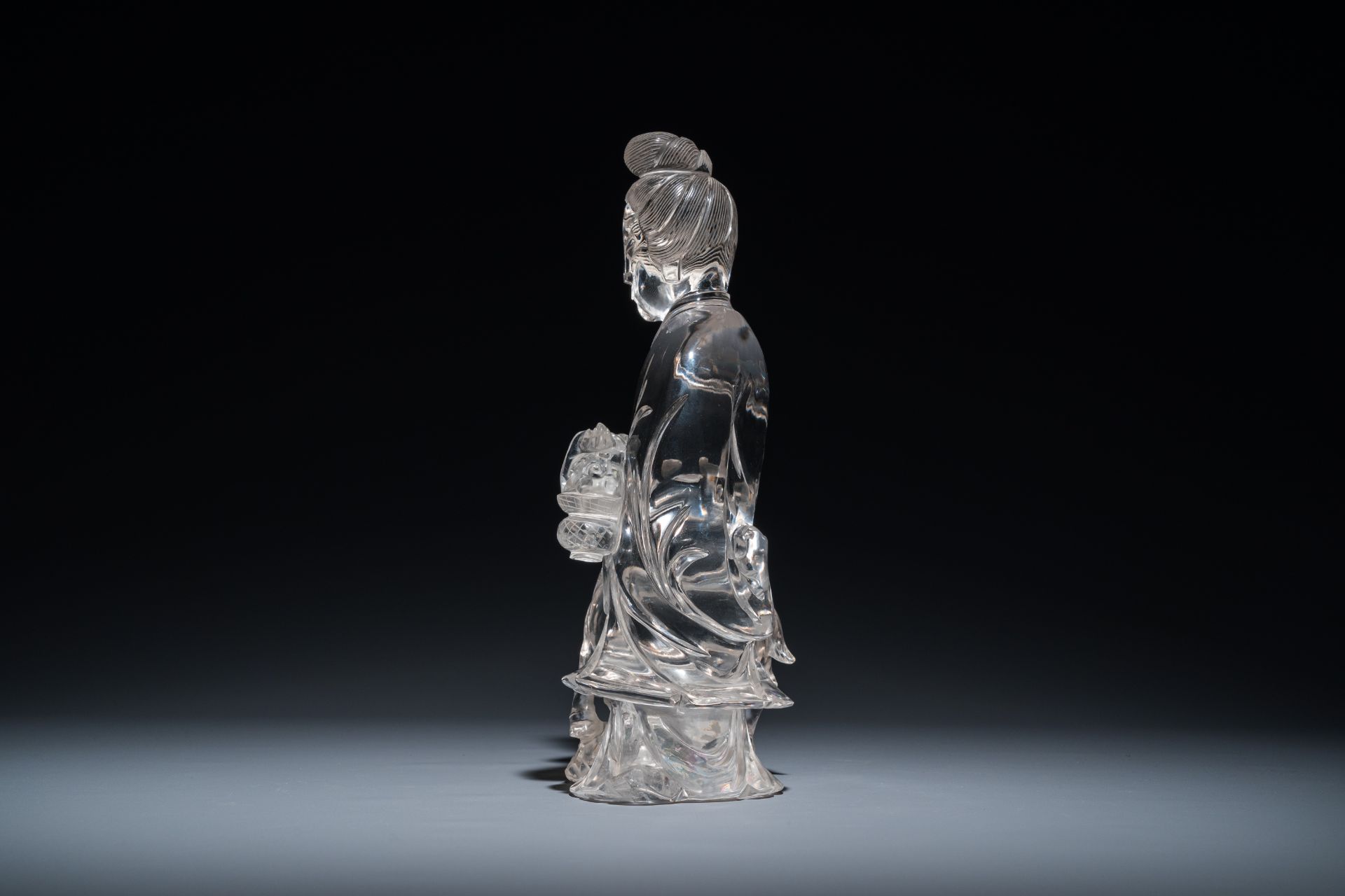 A large Chinese rock crystal sculpture of Lan Caihe, 19th C. - Image 9 of 12