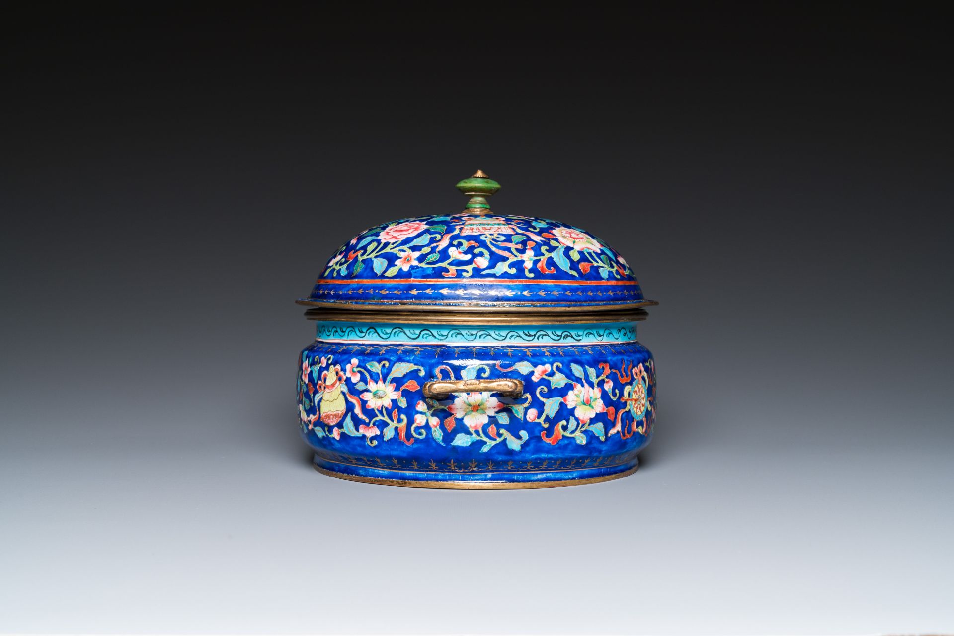A Chinese Canton enamel three-piece warming bowl, Qianlong - Image 5 of 11