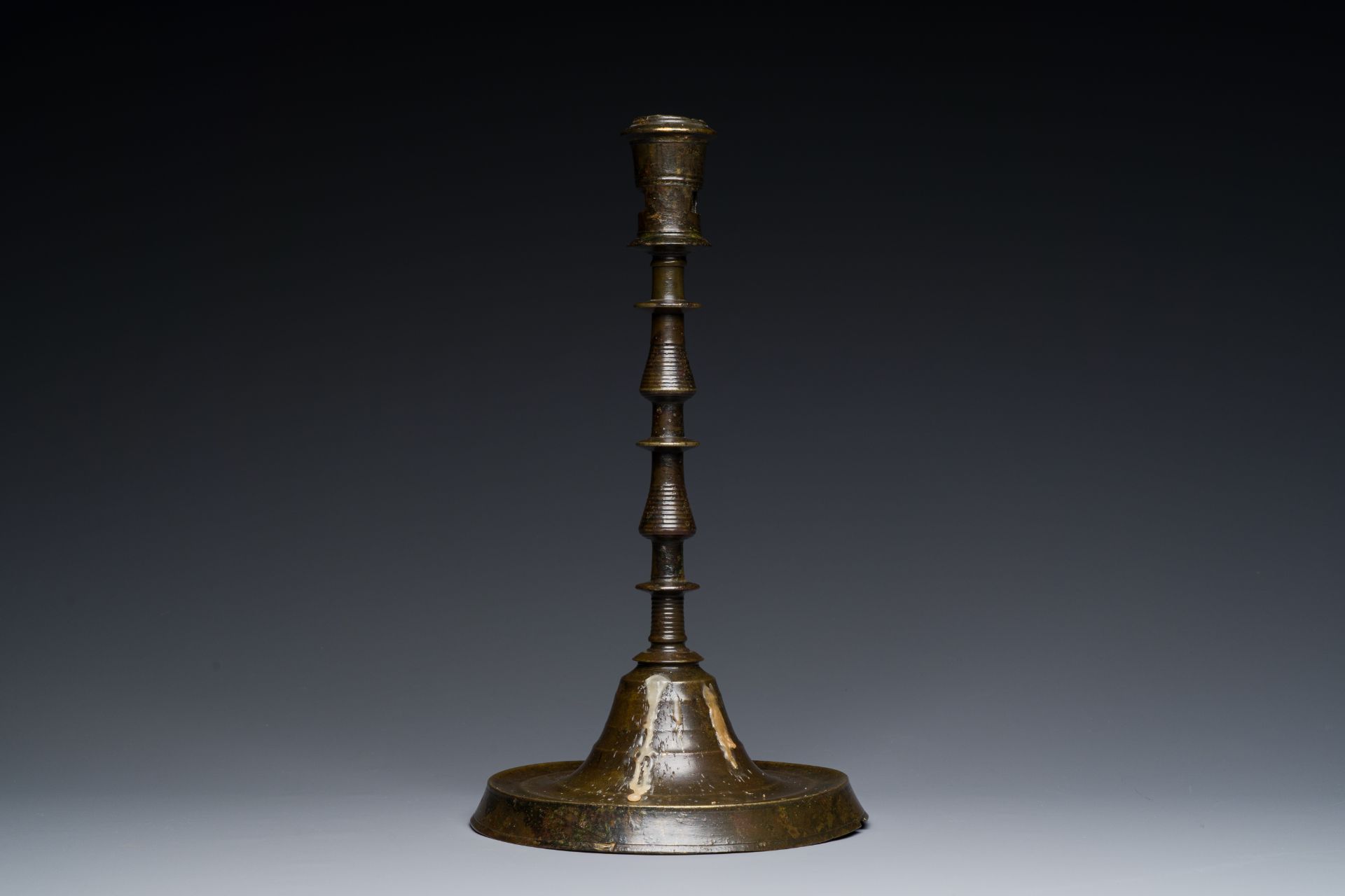 An exceptionally large bronze candlestick, Flanders or France, 15/16th C. - Image 2 of 7