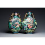 A pair of Chinese cloisonne moon flask vases, 'bianhu', Jiaqing