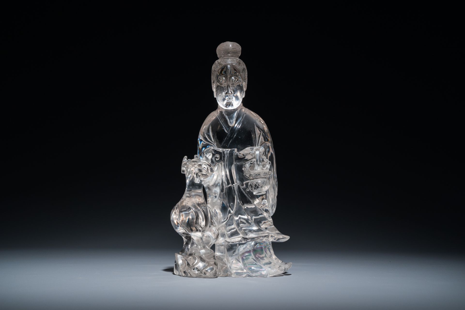 A large Chinese rock crystal sculpture of Lan Caihe, 19th C. - Image 8 of 12