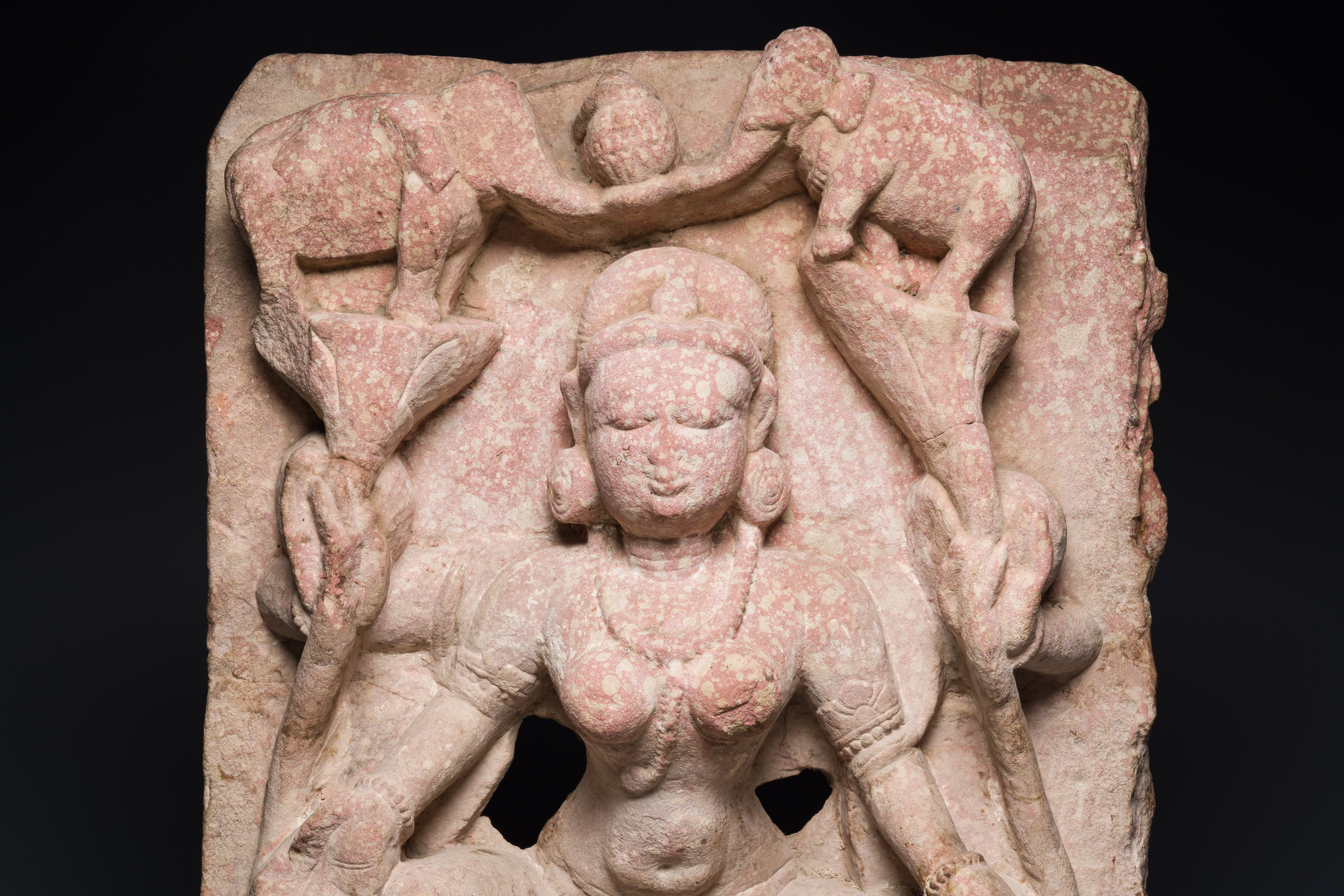 An Indian red sandstone stele of Lakshmi, probably Rajasthan, 12th C. - Image 2 of 7