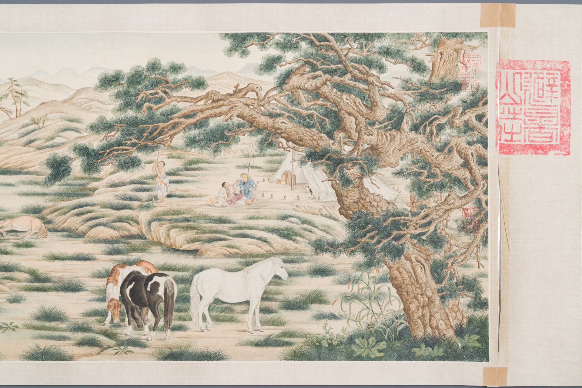 Chinese school, after Giuseppe Castiglione 郎世寧 (1688-1766): '100 horses', handscroll, 18/19th C. - Image 5 of 10