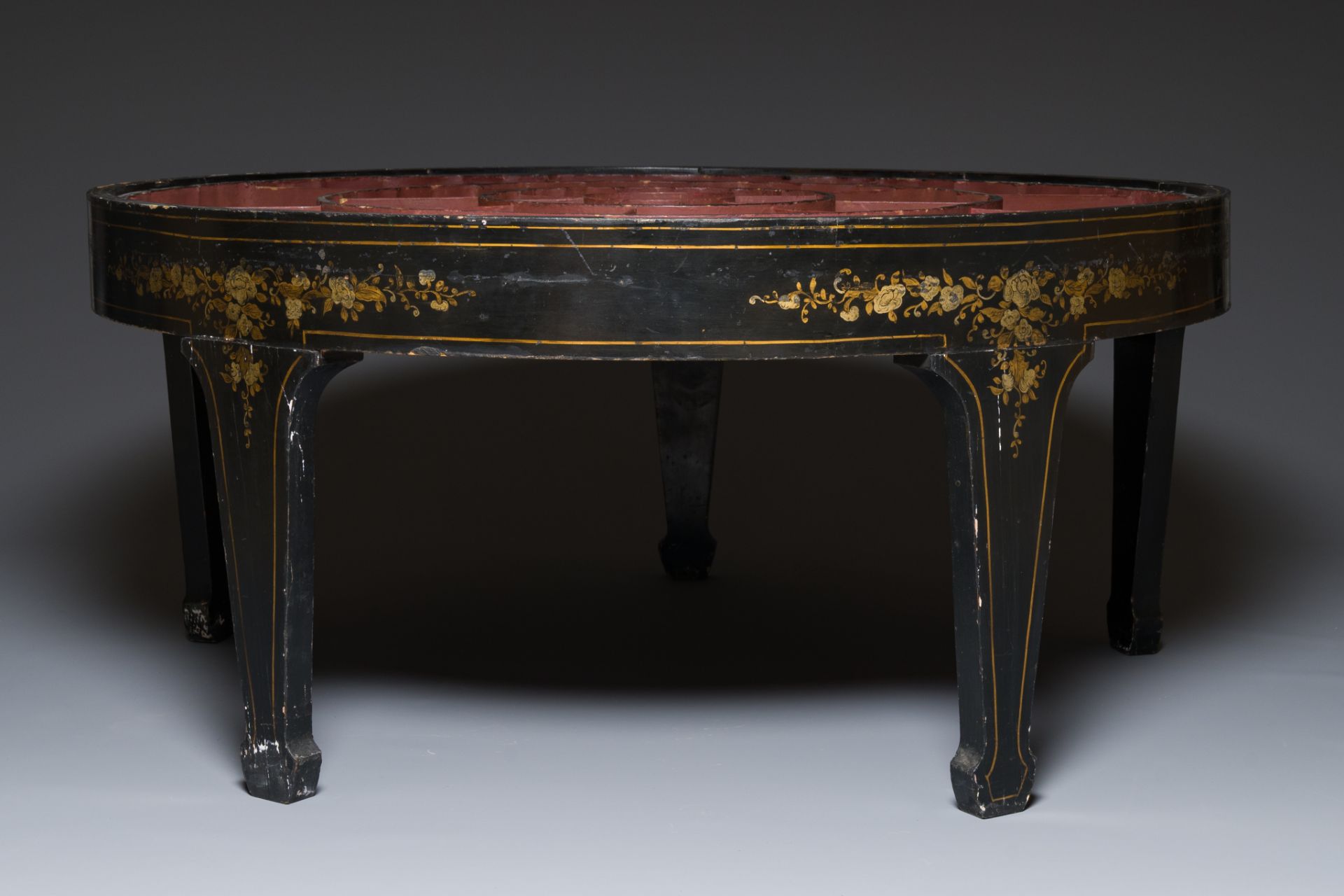 An exceptionally large Chinese Canton enamel rice table or sweetmeat set in its original Canton gilt - Image 10 of 15