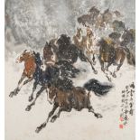 Ma Xinle 馬欣樂‚ (1963-): 'Twelve horses in the snow', ink and colour on paper, dated 1993