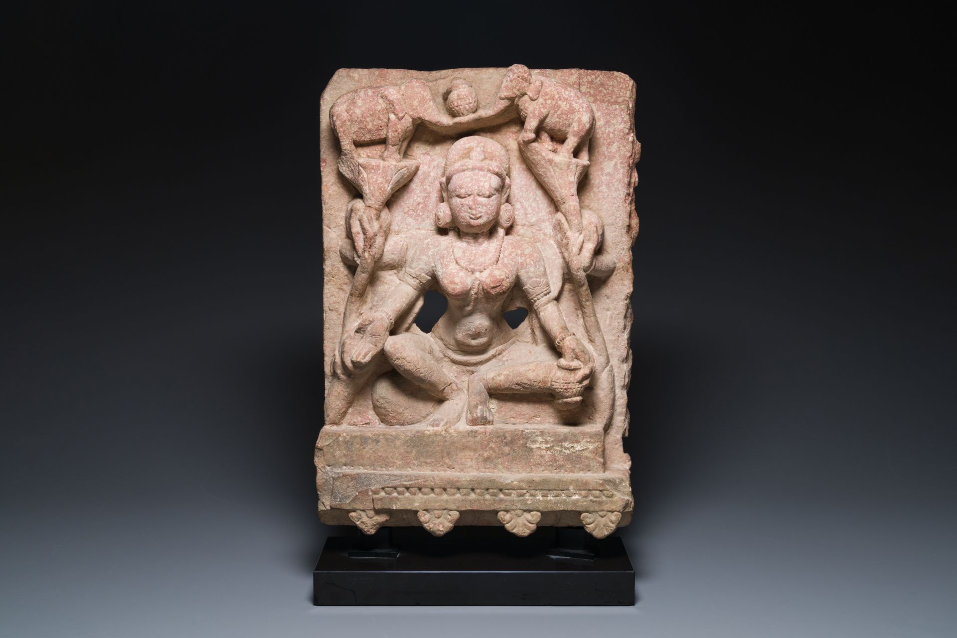 An Indian red sandstone stele of Lakshmi, probably Rajasthan, 12th C.